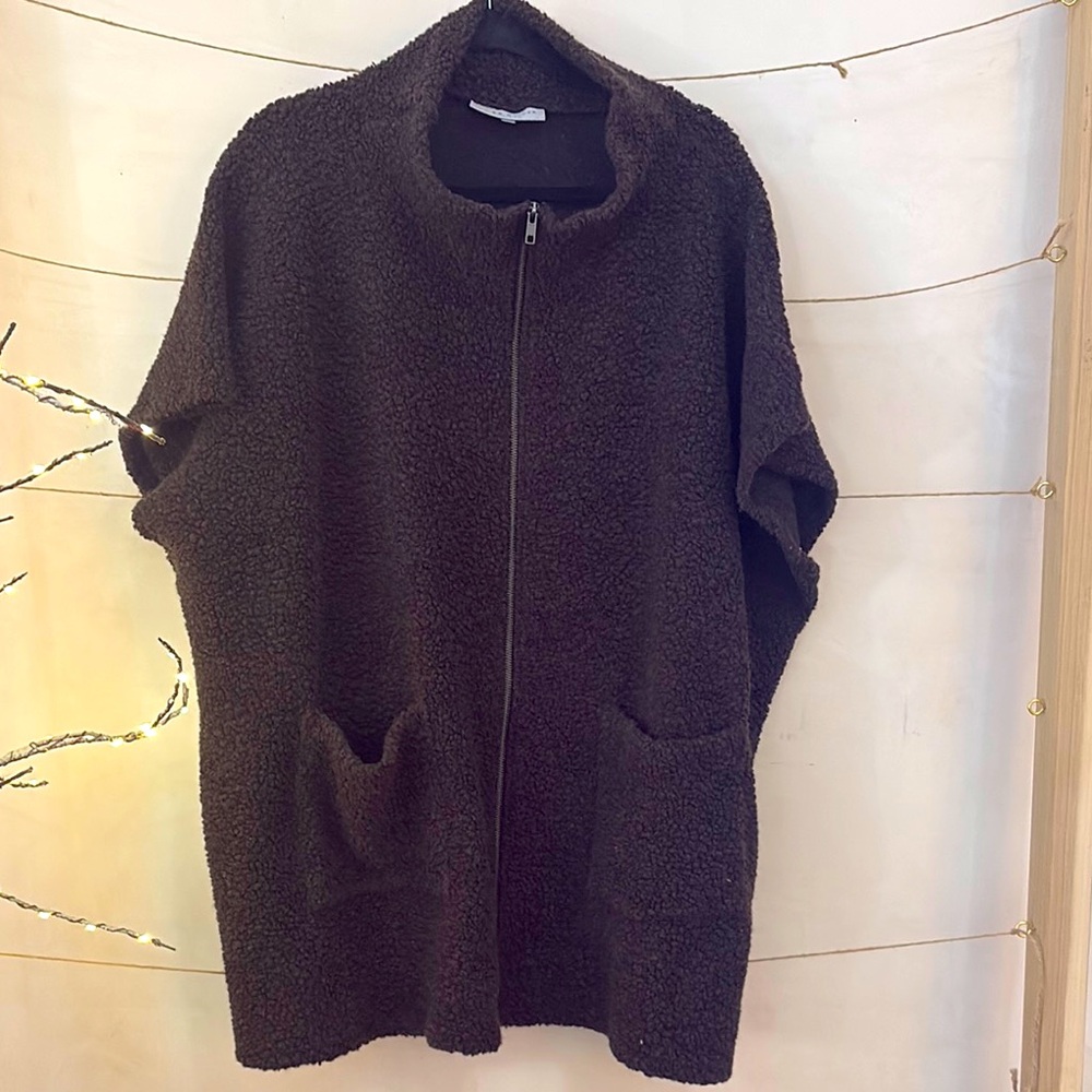 Bryn Walker Cozy Teddy Bear Zip-Up Oversized Cardigan